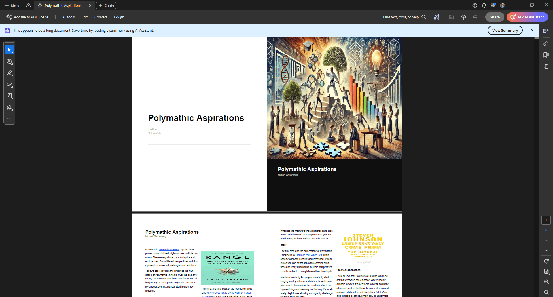 Generated PDF showing cover and first article page